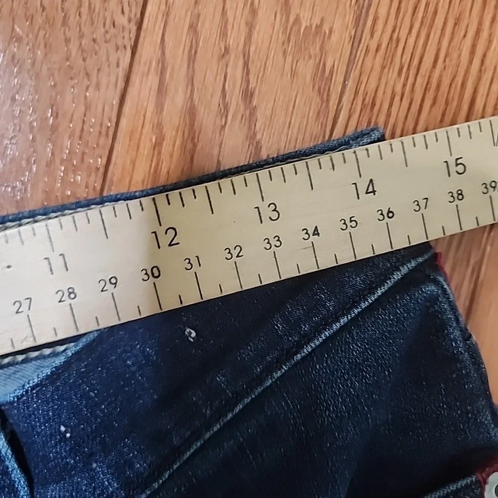 J Crew Vintage Straight Denim Crop Jeans Dark Wash Red Velvet Stripe Mid Rise 27